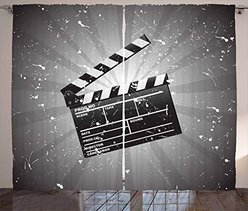 ABAKUHAUS Kino Rustikaler Vorhang, Clapper Board, Wohnzimmer Universalband Gardinen mit Schlaufen und Haken, 280 x 225 cm, Schwarz Grau