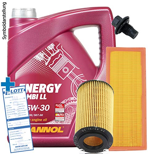 Ölwechsel Set Inspektion Servicekit 5L Mannol Energy Combi LL 5W-30 Motoröl + Ölfilter + Luftfilter + Öl Ablassschraube Verschlussschraube