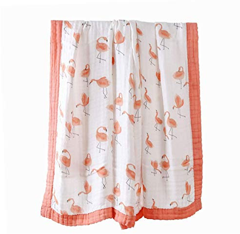 Levoberg Baby Kuscheldecke, extra weich und groß, 120 x 120 cm, 100% Baumwolle, 4-lagig, Motiv: Flamingo, Decke, Babydecke, Einschlagdecke, Kinderwagendecke, Erstlingsdecke, Kinderdecke