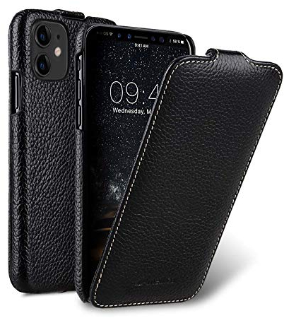 Hülle passend für Apple iPhone 11 (6,1 Zoll), Handyhülle mit beschichtetem Leder, Flip-Case, Schutzhülle klappbar, dünne Handy-Tasche, Slim Cover, Schwarz