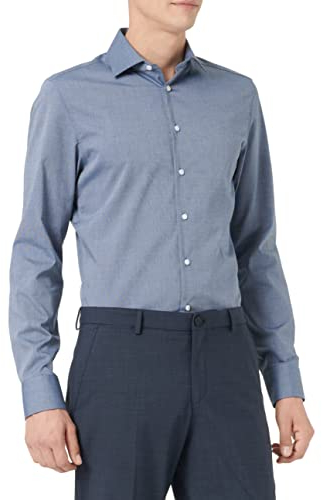 Seidensticker Herren Business Slim Fit – Bügelfreies, schmales Hemd mit Kent-Kragen – Langarm – 100% Baumwolle Businesshemd, Blau (Dunkelblau 13), (Herstellergröße: 36)