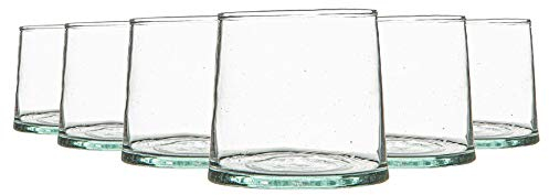 Nicola Spring 6pc Merzouga Recycled Glass Tumblers - 200ml - Clear Glass - Sustainable Hand-Blown Moroccan Whiskey Cups Drinkware for Juices, Cocktails, Water, Home, Bar, Eco-Friendly Gift