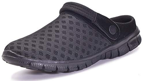Sabots Femmes Hommes Chaussures de Jardin Mules Respirant Sandales de Plage Sport Pantoufles Piscine D'Été Chaussures, Noir Pur, 46 EU