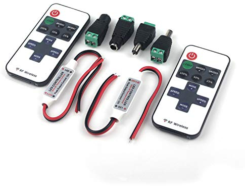 Taikuwu 2 Stücke LED Streifen Controller LED Strip Dimmer Kontroller DC 5V-24V 12A Empfänger RF Wireless Remote LED Stripe Fernbedienung Regler für 2 polig SMD 5050 3528 2835 5630 LED Band