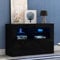 Panana 100cm Modern TV Unit Led Lights Cabinet Stand Matt & High Gloss White Entertainment Center for Living Room (Black Matt Body & Black High Gloss Fronts)