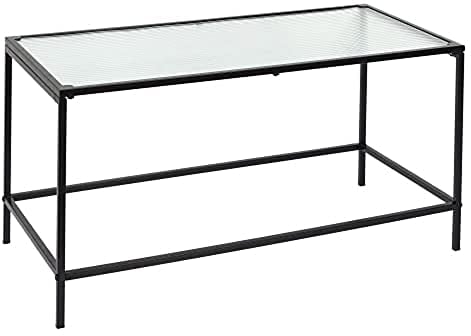 HOME DECO FACTORY HD7193 Mesa Baja Rosa de Cristal con Textura para Comer, Mueble de salón o Comedor, Metal Vidrio Templado, 80x40x40 cm