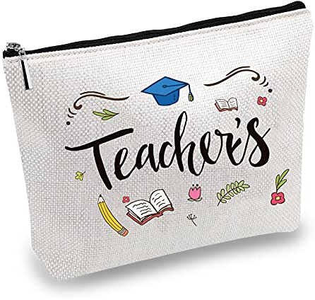 CREATCABIN Teacher Survival Kit Leinwand Make-Up-Taschen Kosmetische Mehrzweck-Stift-Etui Toilettenartikel Lustige Reisetasche Mit Reißverschluss Geschenke Lehrer Für Frauen Mädchen Urlaub 10 x 7 Zoll