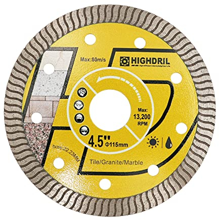 HIGHDRIL Diamant Trennscheibe 115mm Super Dünne Schneiden für Beton,Granit,Naturstein,Ziegel,Trockenschnitt