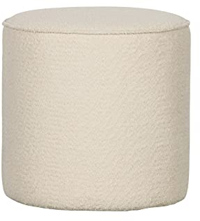 WOOOD Sara Hocker Ø 46 cm - Pouf Hoch Sitzhocker Rund aus Bouclé-Stoff Polsterhocker Fußbank Sitzpouf - Creme - 46x46x46 cm