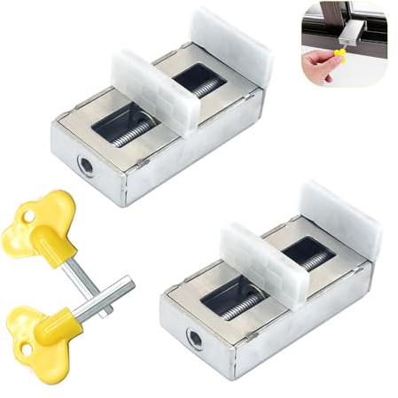 ZFYQ Bloque Fenetre, Lot de 2 Serrures de Sécurité pour Fenêtres Coulissantes avec Clé, Protection pour Anfants, Animaux de Compagnie et Personnes âgées.