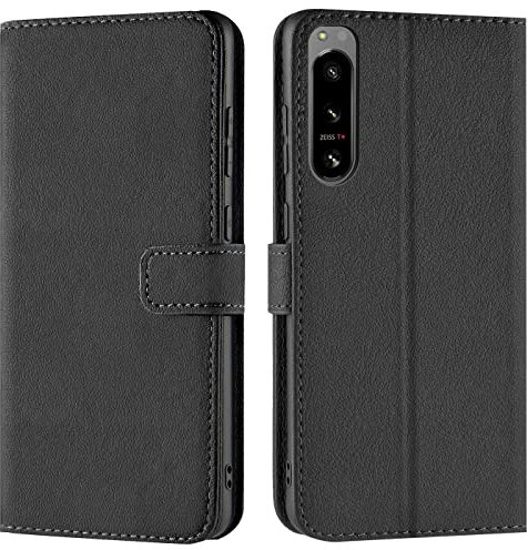 Verco Handyhülle für Sony Xperia 5 IV Hülle, Bookcase Tasche Flipcover für Sony Xperia 5 IV 2020 Case [Kartenfächer/Aufstellfunktion], Schwarz