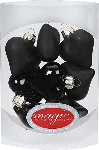 MAGIC 8 STK. Herzen 4cm Glas Weihnachtsschmuck Weihnachtskugeln Weihnachtsdeko Christbaumkugeln Christbaumschmuck (Ebony Black // schwarz)