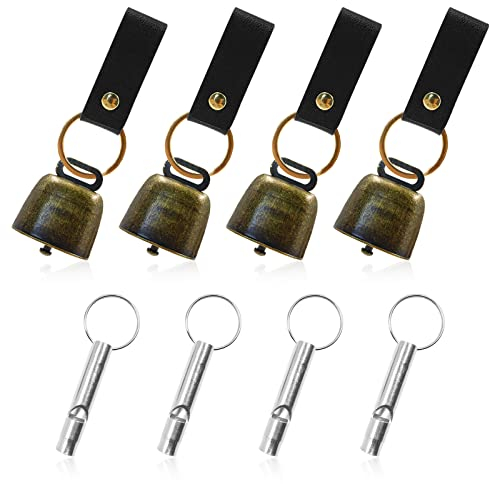 4 Campane a Forma di Orso con fischietti e Portachiavi in Pelle PU, Campane per l'escursionismo e fischietti rumorosi, Campane per Cani (Bronzo)