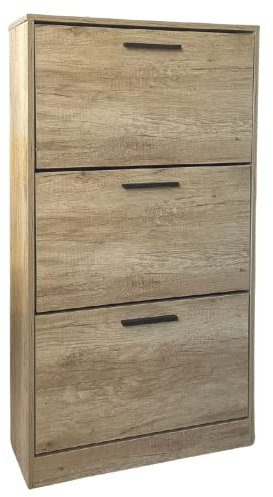 ZIK - Scarpiera Salvaspazio Slim in Legno (63x24x115h) Scarpiera da Ingresso Verticale, Moderna, Scaffale Scarpe di Design Vari Colori per Vari Stili di Arredamento (Rovere - Maniglie Nere)