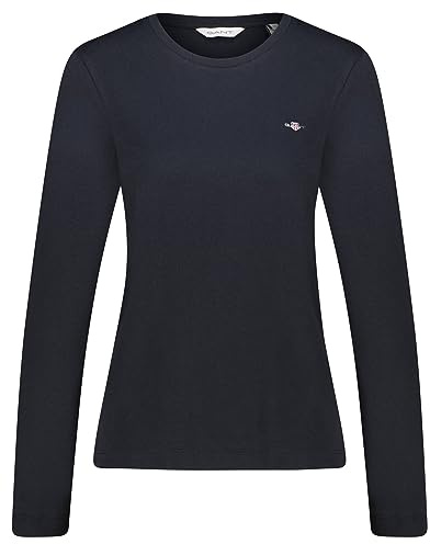 GANT Women's Reg Shield LS T-Shirt, Black, XL