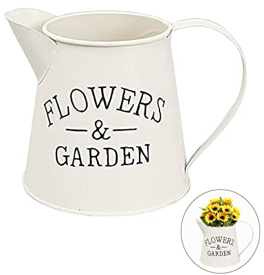 Pot à Lait en Fer Vase, Vintage à Fleurs en Métal Seau, Rustique Pot de Fleur Décoration, pour Jardin Arrangement Fleurs, Salon Ornement (Beige)