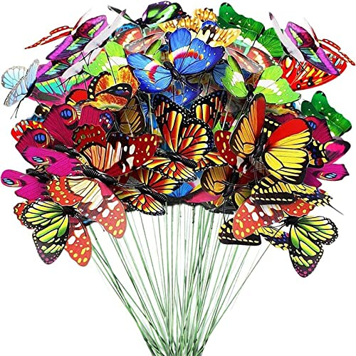 WAIZHIUA 50Pcs Garden Butterflies Stakes, 9cm Colourful Garden Butterfly Ornaments for Plant Decoration, Outdoor Yard, Garden Decor