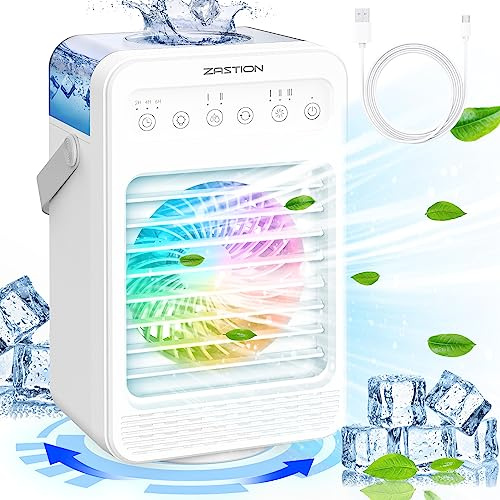 ZASTION Portable Air Conditioner with 4 Speeds 2 Humidity Levels for Office Desk, Bedroom, Automatic, White