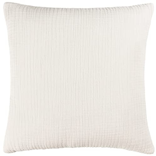 Yard Lark Cushion Cover (White, 45 x 45 cm) | Soft Minimalistic Textured Muslin Cotton Decorative Case