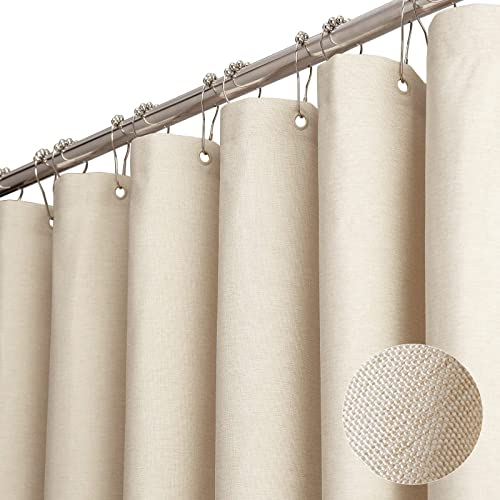 Premium Duschvorhang Leinen Stoff Textil 240x200cm Wasserdicht Anti-Schimmel für Badezimmer Beige 180x200cm