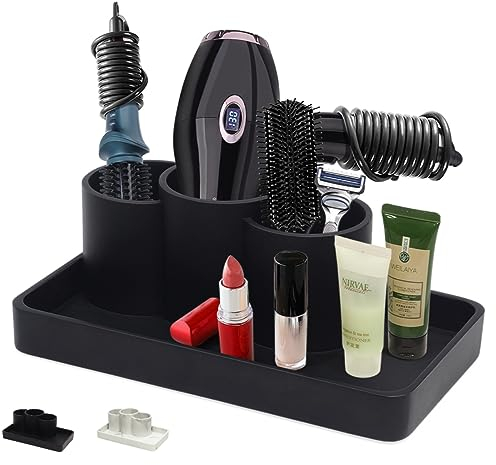 Suanti Upgrade 3 Compartment Organizer Tray-Multi Purpose Toothbrush and Toothpaste Holder,Makeup Brush Organizer,Bathroom&Kitchen Accessories,Vanity Tray and Countertop Organization-Matte Black