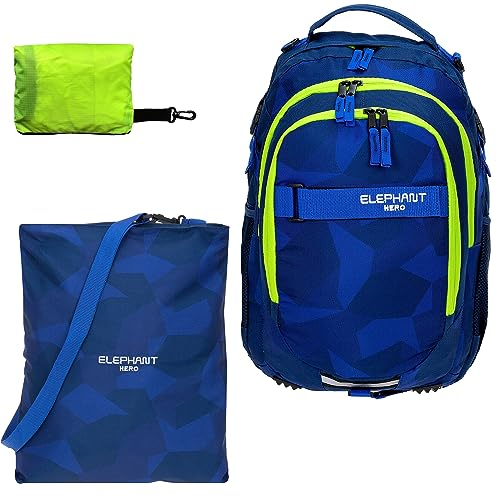 Schulrucksack Jungen Mädchen ab 3. Klasse Schule Tasche Brustgurt Schultasche Rucksack mit Sportbeutel Attach Bag und Regenhülle Premium 3 Teile Set Auswahl rtp (Cyber Camo Blue NEON 12770)