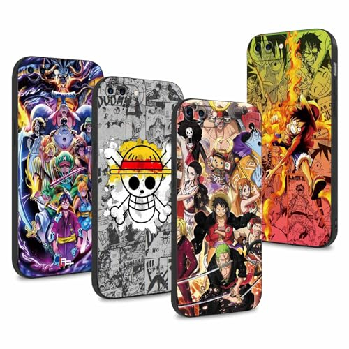 PBNDJVG 4 Stück Handyhülle für iPhone 7 Plus/iPhone 8 Plus Hülle 5.5'' Anime Luffy Zoro Gear 5 Sun God Nika Manga Muster Design Case Kameraschutz Schutzhülle TPU Silikon Weich Ultra Dünn