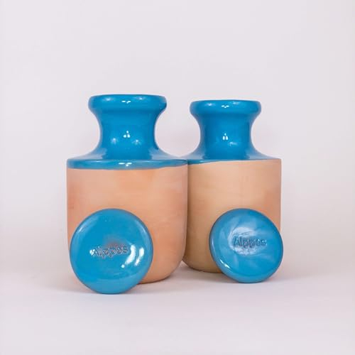 Alppos 2 Oyas à enterrer 1,2 Litre Bleu en Terre Cuite avec Couvercle - ollas pour Plante intérieure et extérieure - Goutte à Goutte par capilarité