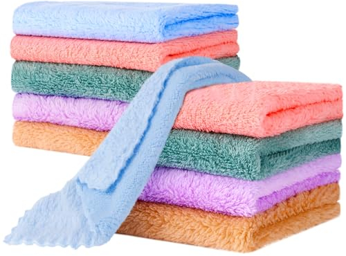 FRIUSATE 10 Pcs Flannel Face Cloth Baby Face Flannels Baby Wash Cloths 25 * 25 Cm Coral Fleece Washcloths For Kids Baby Newborns Sensitive Skin