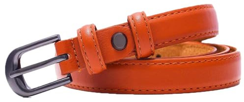 EcLusE Frauen Dornschließe Ledergürtel,Verstellbare Jeans Ledergürtel,Outdoor-Sportgürtel, Orange-braun, 95 cm