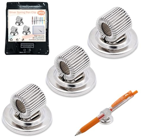 Single Pen Holders Organizer Clips, 3 Pcs Self-Adhesive Pen Holder, with Adjustable Spring Loop, Fit Any Size Pens, Refrigerator, for Refrigerator Whiteboard Erase Board Bulletin Board Map