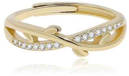 Meissa 925 Sterling Silber Ineinander Verschlungener Blätterring für Mädchen Damen Vergoldeter Stapelring Zarter Rebenring Verstellbare, Gold