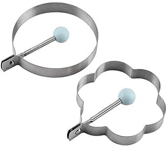 ABOOFAN 2pcs Egg Shaper Pancake Ring Mold Poached Egg Rings Metal Dies Pancake Maker Circle Stencils Egg Frying Ring Stainless Steel Egg Cooker Egg Shaped Mold Whisk Fried Eggs