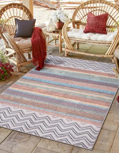 MY-RUG Outdoor Teppich wetterfest Balkon Terrasse Garten Rivka 160x230cm, Maschinen waschbar bis 30Grad, Abstraktes modernes Boho Ethno Muster Design