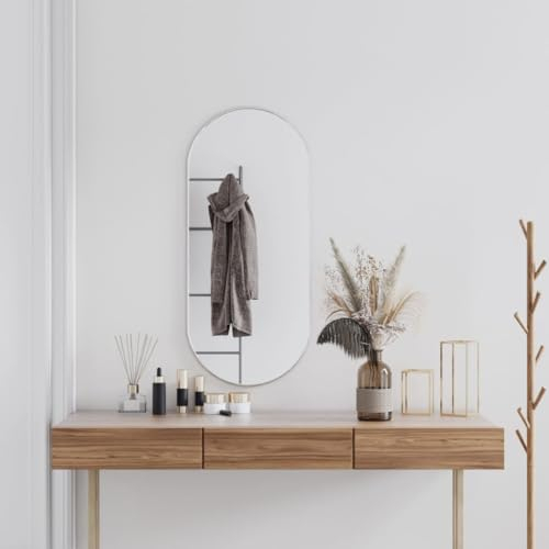 CIADAZ Wandspiegel Silbern 100x45 cm Oval, Wall Mirror, Spiegel Schlafzimmer, Garderobenspiegel, Spiegel Schmal, Badspiegel, Kosmetikspiegel, Dekorative Spiegel