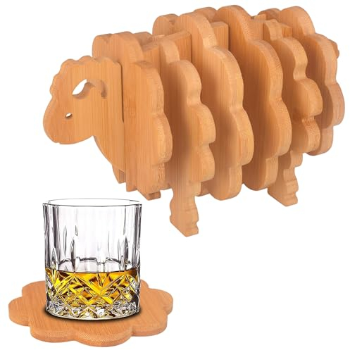 Untersetzer aus Holz für Getränke, lustiges Schaf-Untersetzer-Set, Tier-Geschenke für Blockhütte, rustikale Hüttendekoration für das Zuhause (Schaf)
