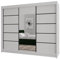 BEAUTY SOFA Monika - Schrank mit Spiegel - Kleiderschrank mit Schiebetüren - Schubladen im Inneren - Garderobenschrank, Mehrzweckschrank, Flurschrank, 200 cm breit - Schrank Weiß Schwarze Sprossen