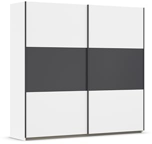 Rauch Möbel Neo, Schwebetürenschrank, Kleiderschrank, Kleiderschränke, Garderobe, Schrank mit Stauraum, 2-türig, Farbe Weiß-Grau-metallic, Schwarz, 218x210x59cm