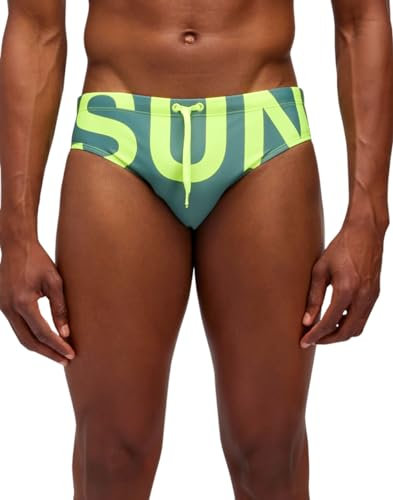 SUNDEK Swim Brief, Slip Mare con Logo da Uomo (IT, Testo, S, Regular, Regular, Camo Green)