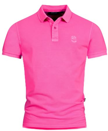 Indicode Herren INJorah Poloshirt aus 100% Baumwolle | Herrenpoloshirt Polokragen Baumwollshirt Neon Pink, M