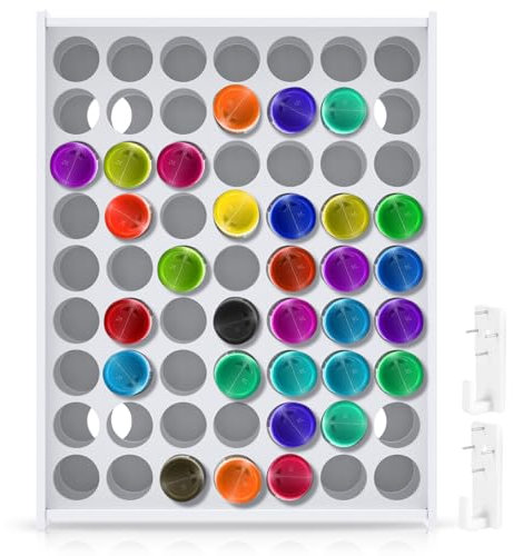 NZWBSHSSP Craft Paint Organizer 63 Holes Vertical Paint Rack Stand Wall-mounted Paint Holder Rack Space Saving Paint Bottle Organizer PVC Paint Rack for 2oz Craft Paints(white)