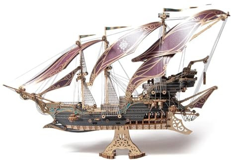 Die maritimen Abenteuer des Piratenschiffs Sparrow, 3D-Puzzles für Erwachsene und Kinder zum Bauen, lila, Howcat, Holz, 518 Teile
