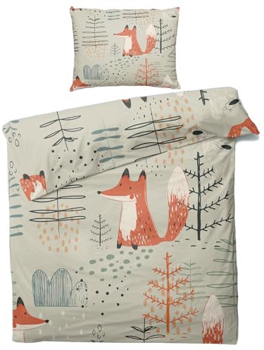 Sommer Bettwäsche 135x200 Fuchs - Waldtiere Kinder Bettbezug 135 x 200 2er Set, Weiche & Angenehme Mikrofaser Bettbezüge & Kissenbezug 80x80, Bettwäsche-Sets mit Reißverschluss C&-14