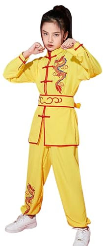 YEMYIQZ Kung-Fu-Uniform für Jungen und Mädchen, traditionell chinesisch, bestickt, Tai Chi Wing Chun, Kampfsport-Set, Outfit, gelb, X-Large