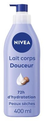 NIVEA Feuchtigkeitsspendende Körpermilch 72h (1 x 400 ml) – Feuchtigkeitscreme mit reiner Hyaluronsäure & Sheabutter – Körperpflege mit pflegendem Feuchtigkeitsserum für trockene Haut