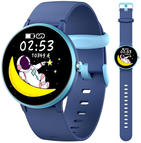 JOYELE Smartwatch Bambini Bambina, Orologio per Ragazza Ragazzo con Contapassi Calorico, Frequenza Cardiaca, Monitor del Sonno, Sveglia, Regalo di compleanno per bambini (Blu)