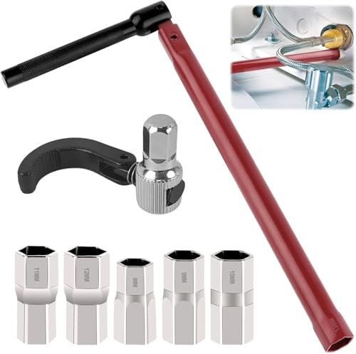 NIEEKRUN Standhahnmutterschlüssel Set, 8-12mm Waschbeckenarmatur Werkzeug Spezialwerkzeug mit Handschuhen, Standhahnschlüssel Wasserhahn Montagewerkzeug für Waschbeckenarmatur Sanitärinstallationen