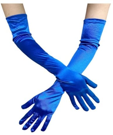 BrightGlow Lang Damen Satin 55cm Classic Elegant Abendhandschuhe 1920er Elastic Satinhandschuhe Opera Party Halloween Karneval Opernhandschuhe Braut Königsblau