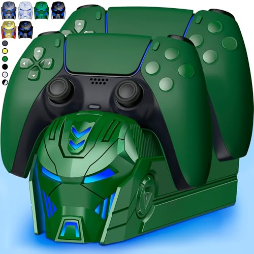 PS5 Controller Ladestation Zubehör, PS5 Ladestation Controller mit Cooles Aussehen Helm/2-3 Std Schnelles Aufladen für PlayStation 5 Controller/Edge Controller(Grün)
