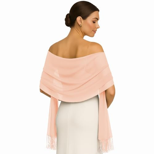 Elegante Stola Für Abendkleid - Lachsrosa Schals & Tücher Für Damen - Leichter Pashmina Schal Für Frühling - Schultertuch Für Hochzeit - Halstuch Für Damen - Dünner Schal Dame Stola (Lachsrosa)